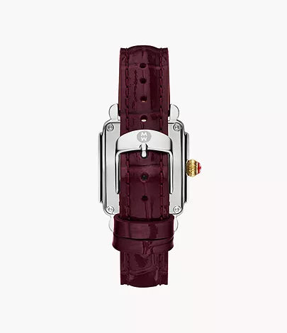 Michele Deco Sport Mid Gold-Plated Dark Cherry Leather Watch