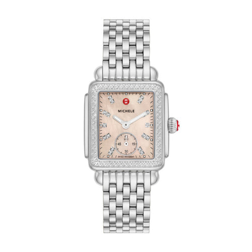 Michele Deco Mid Watch with Apricot Dial, Silver case and matching Diamond Set Bezel