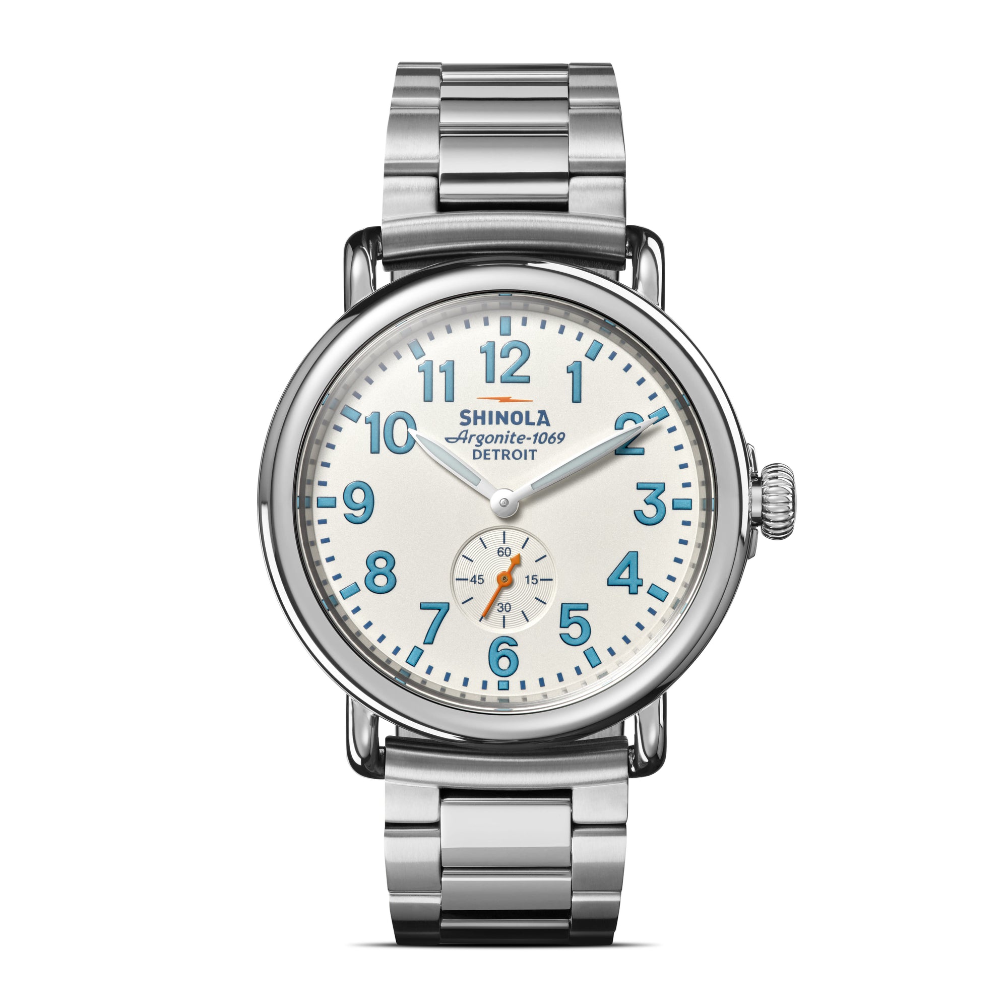 Shinola 41MM Runwell Velvet Alabaster with Blue Index Steel Watch