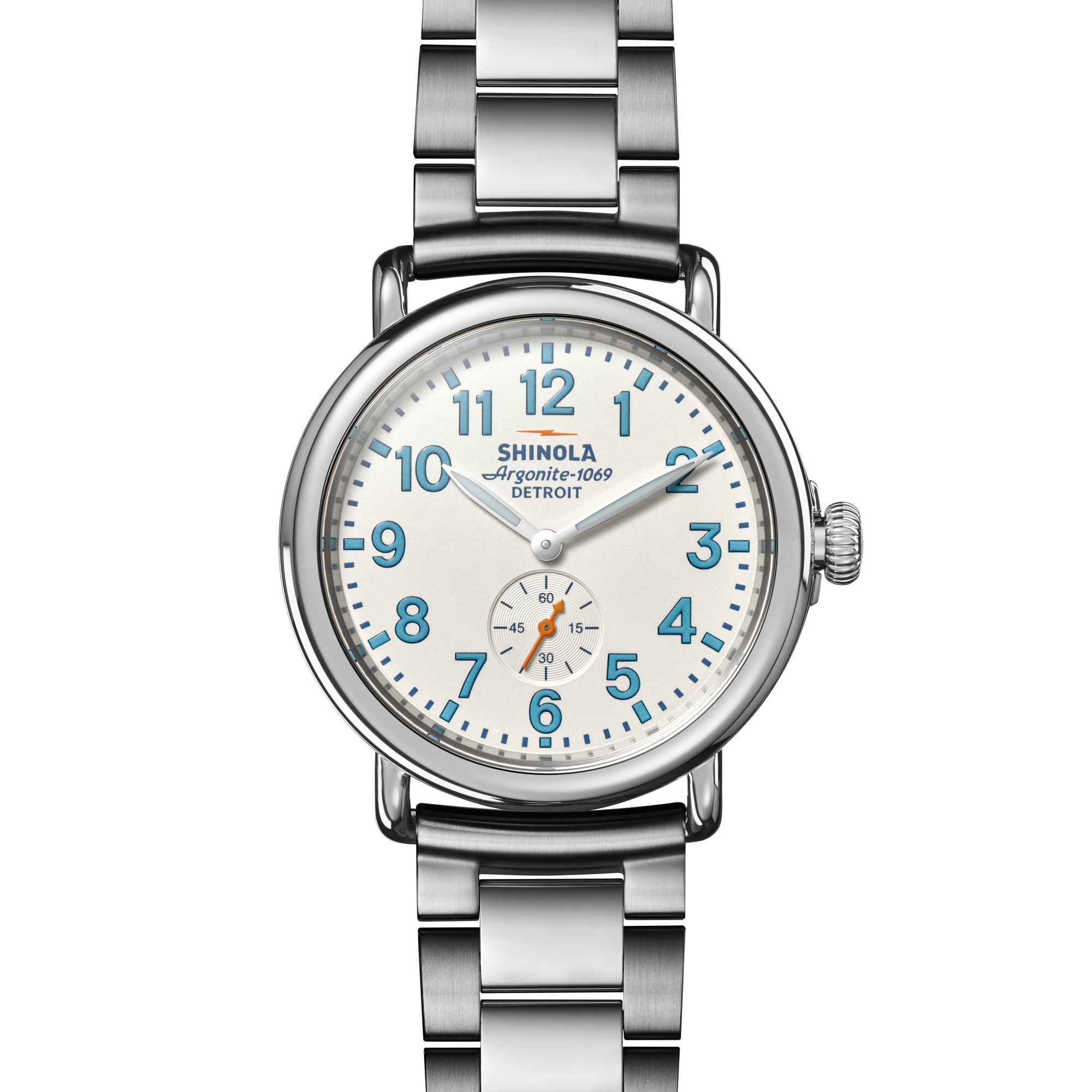 Shinola 41MM Runwell Velvet Alabaster with Blue Index Steel Watch