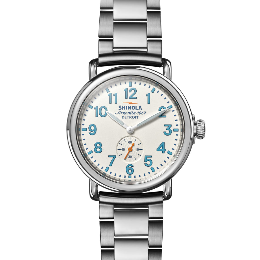 Shinola 41MM Runwell Velvet Alabaster with Blue Index Steel Watch