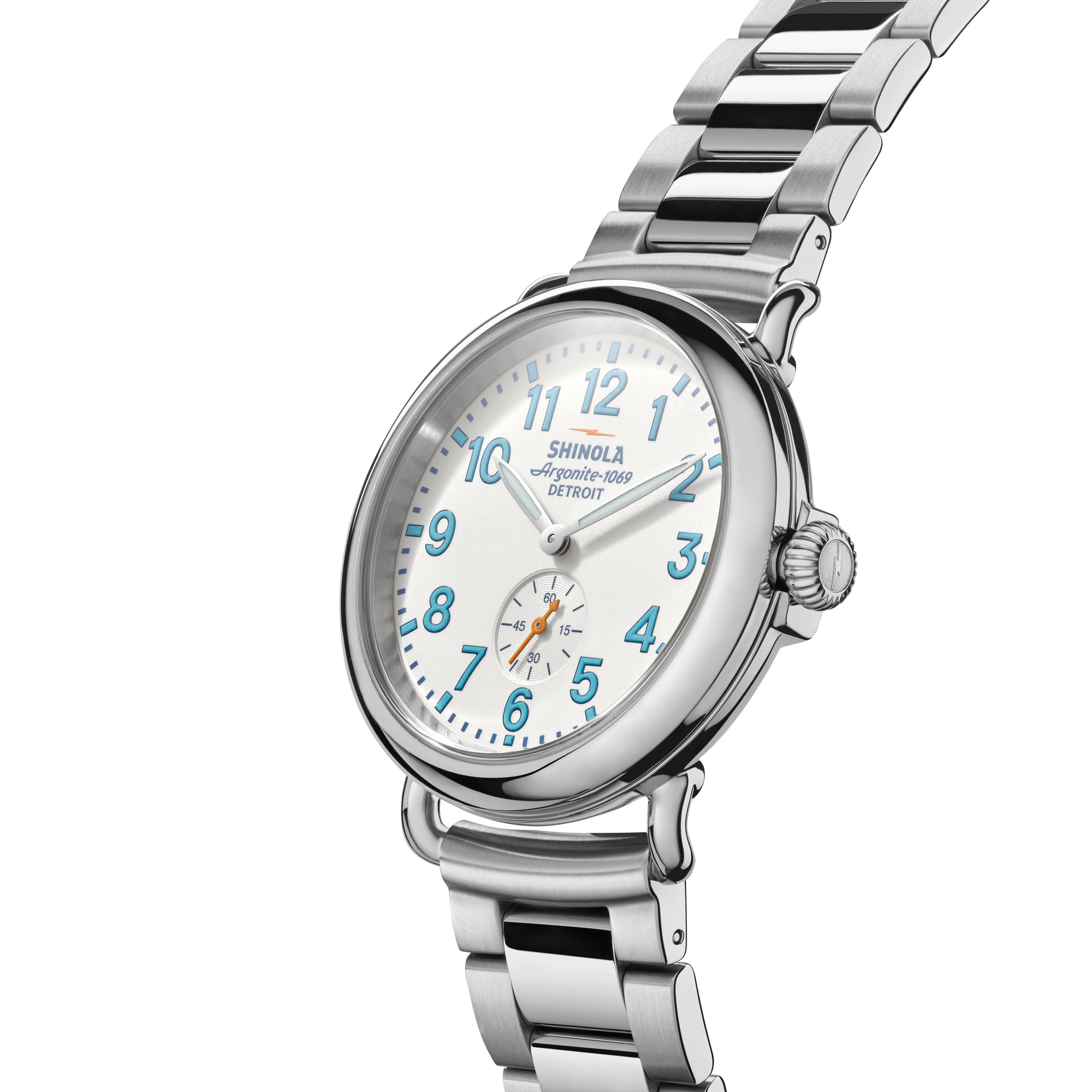 Shinola 41MM Runwell Velvet Alabaster with Blue Index Steel Watch