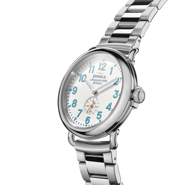 Shinola 41MM Runwell Velvet Alabaster with Blue Index Steel Watch