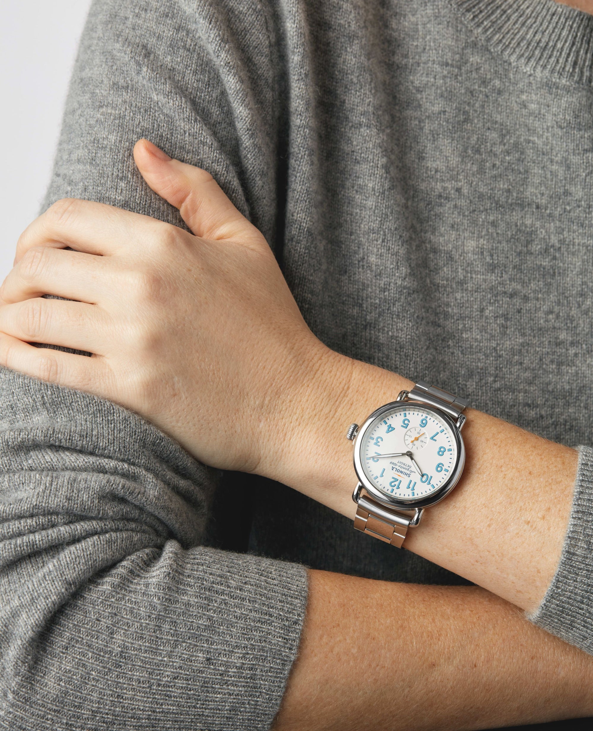 Shinola 41MM Runwell Velvet Alabaster with Blue Index Steel Watch