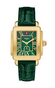 Michele Deco Park 18K Gold-Plated Watch with White Dial & Ruby Red Crocodile-Style Strap