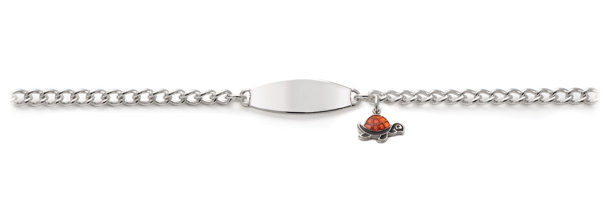 My First ID Bracelet with Plaque and Turtle Charm in Silver or Gold Tone