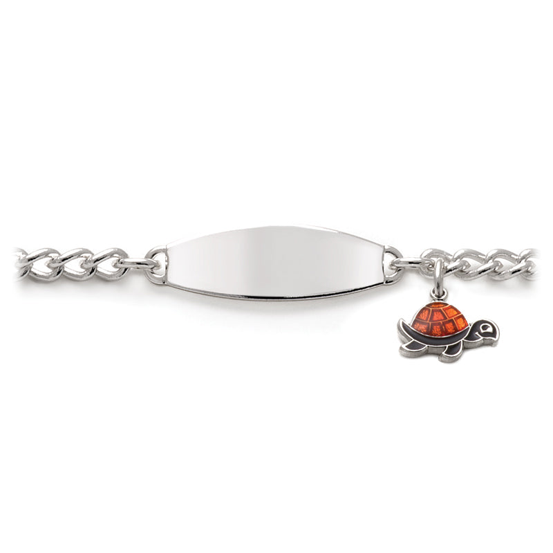 My First ID Bracelet with Plaque and Turtle Charm in Silver or Gold Tone