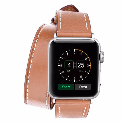 Brown Leather Double Tour Watchband Compatible For Use With The Apple Watch®