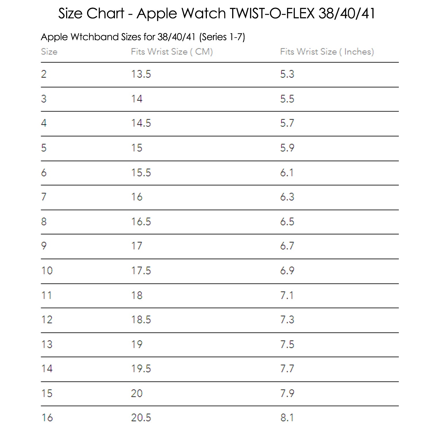 Twist-O-Flex™ Band Compatible For Use With The Apple Watch® 38/40/41mm (series 1-10),  42mm (series 10 after 9/2024)