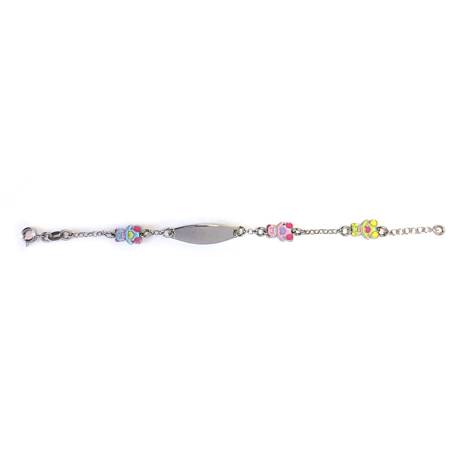 My First ID Bracelet with Plaque and Teddy Bear Charms Silver Tone