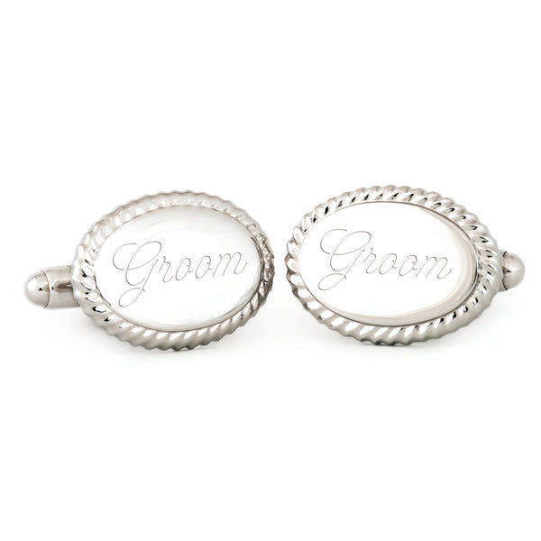 Oval Beaded Edge Cuff Links w/ "Groom" Engraving