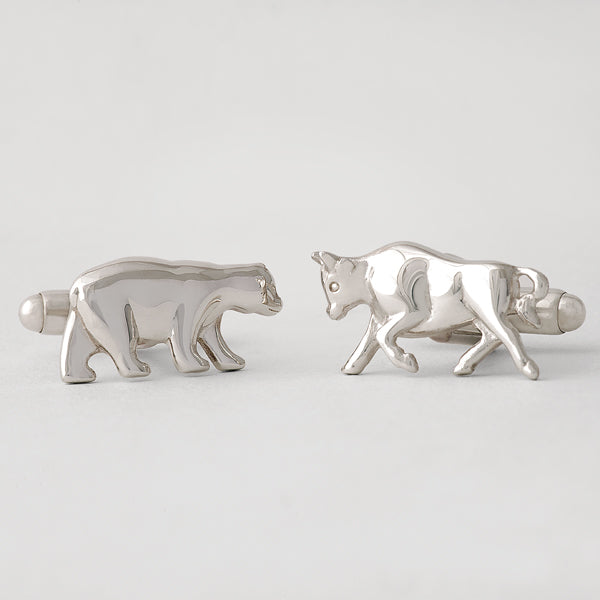 Sterling Silver Bull & Bear Cuff Links