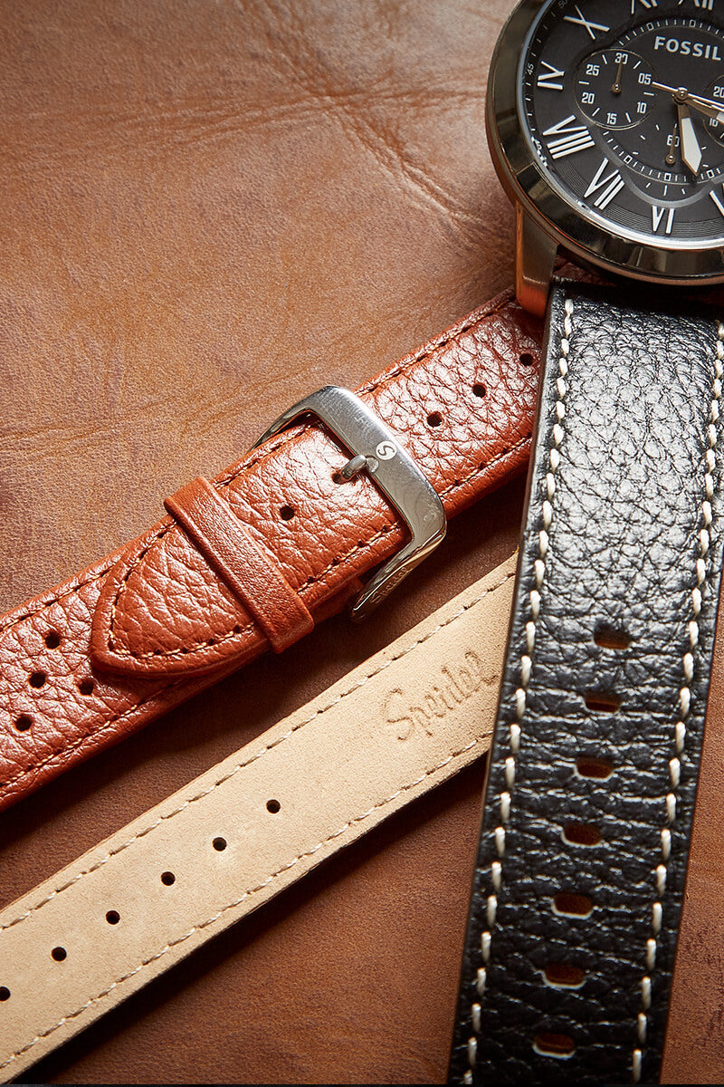 Men's Cowhide Stitched Leather Watchband