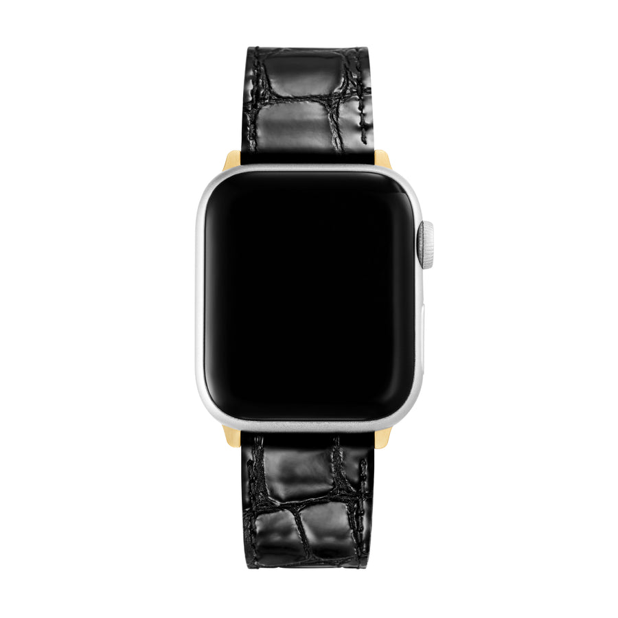Michele Black Crocodile Style Leather Strap for Apple Watch®