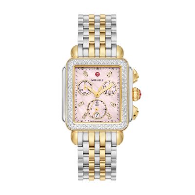 MICHELE Watches Deco Two-Tone 18k Gold-Plated Diamond Watch (33mm)