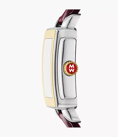 Michele Deco Sport Mid Gold-Plated Dark Cherry Leather Watch