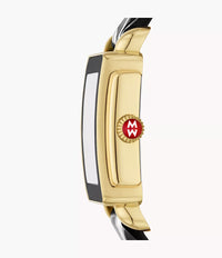 MICHELE Deco Sport Mid Gold-Plated Black Leather Watch