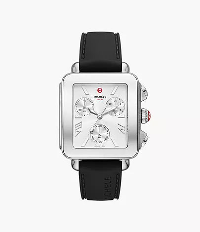 Michele Deco Deco Sport Chronograph Stainless Steel Black Silicone Watch