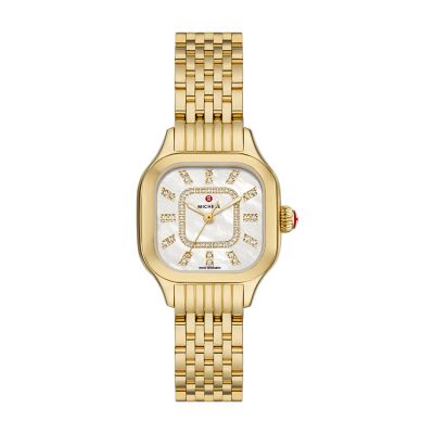 MICHELE Watches Meggie 18k Gold Plated Diamond Dial Watch 29mm