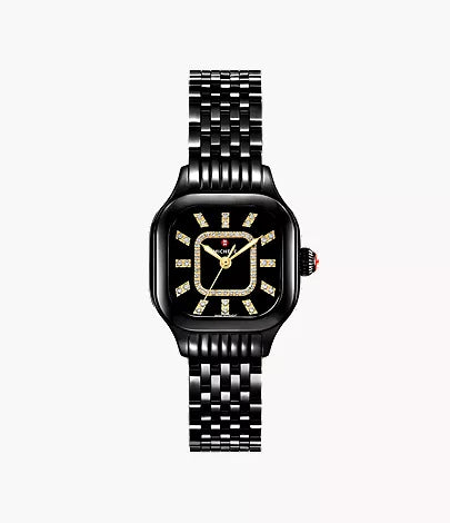 Michele Meggie Three-Hand Black Stainless Steel Watch