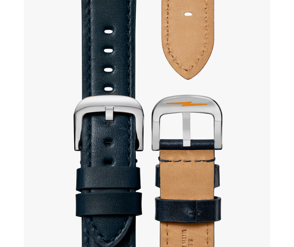 Shinola Canfield C56-43mm-Blue Red Dial with Navy Leather band