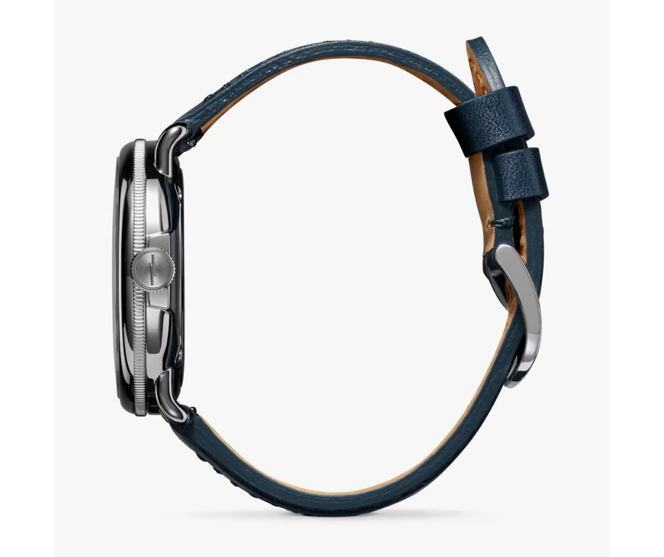 Shinola Canfield C56-43mm-Blue Red Dial with Navy Leather band