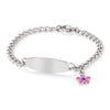 My First ID Bracelet with Plaque and Flower Charm Silver Tone