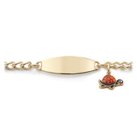 My First ID Bracelet with Plaque and Turtle Charm in Silver or Gold Tone