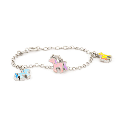 Sterling Silver Bracelet with Multi Colored Pony Accents