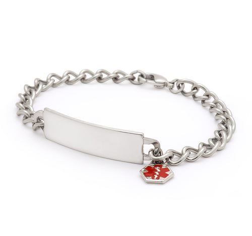 Childrens Medilog™ ID Stainless Steel Bracelet and Plaque with Dangling Charm
