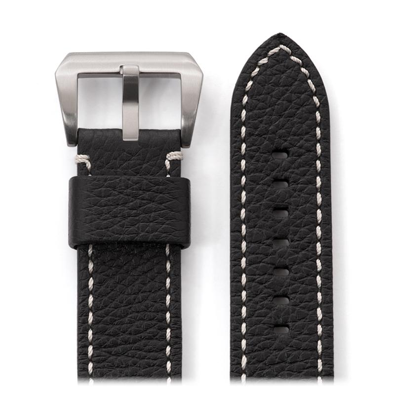 Men's Leather Watch Band, Black Or Brown Stitched Watch Strap