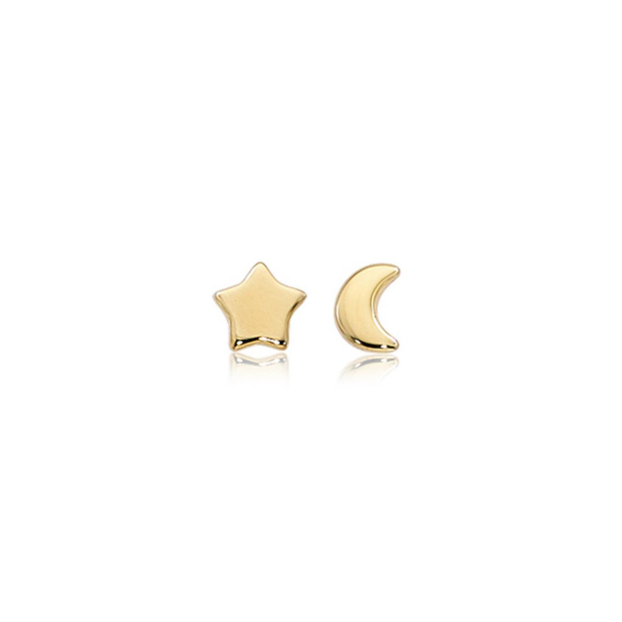 14k Gold 8mm Flat Star & Moon Stud Earrings