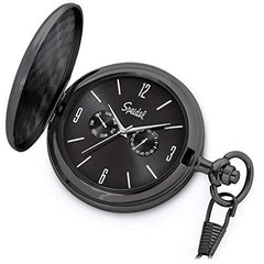 Black And Silver Tone Pocket Watch, Engravable Timepiece | Speidel