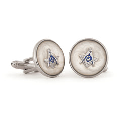 Made In The USA | Silver Tone Mop Swirl Masonic Cuff Links | Speidel