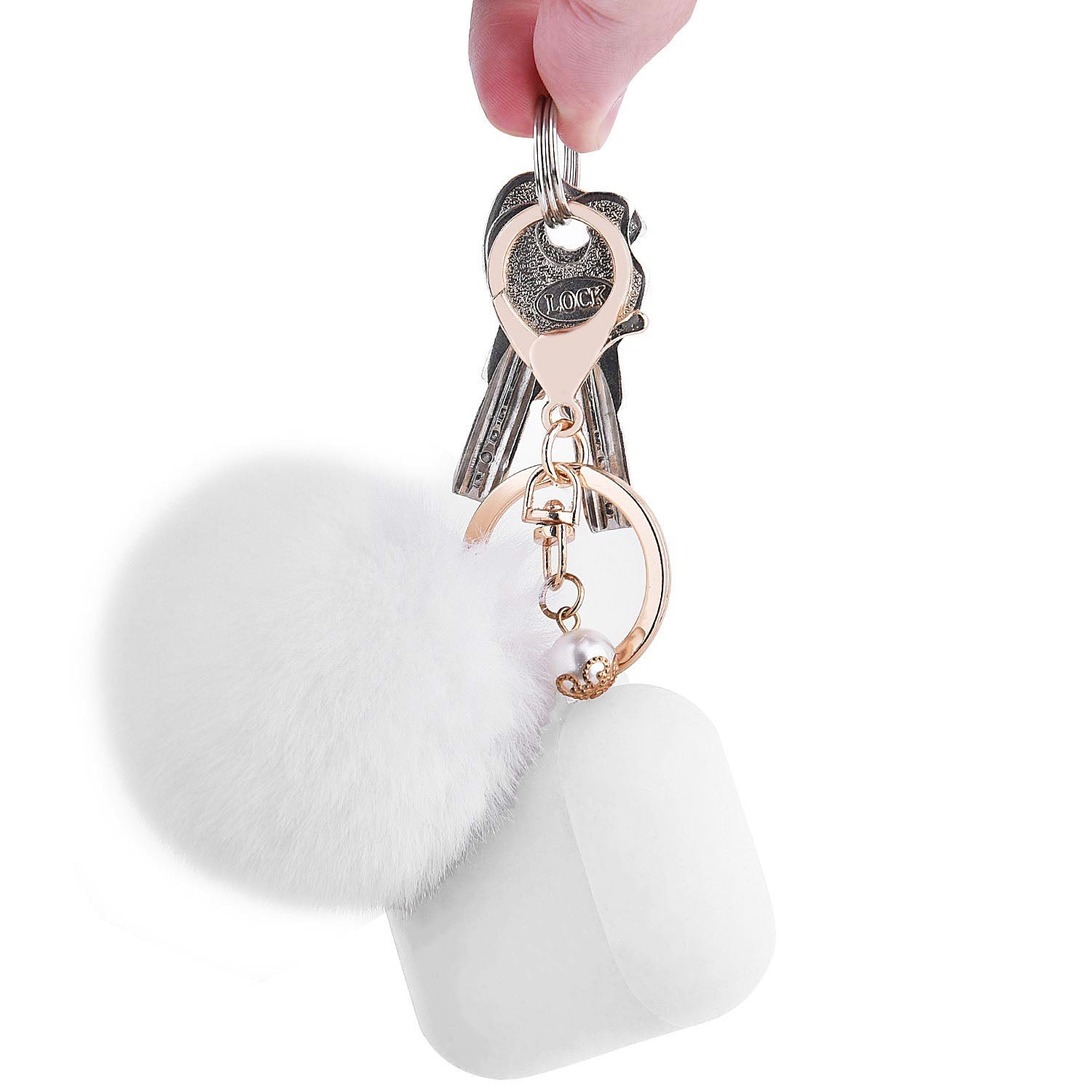 Silicone Protective Case with Faux Fur Pom Pom Keychain for