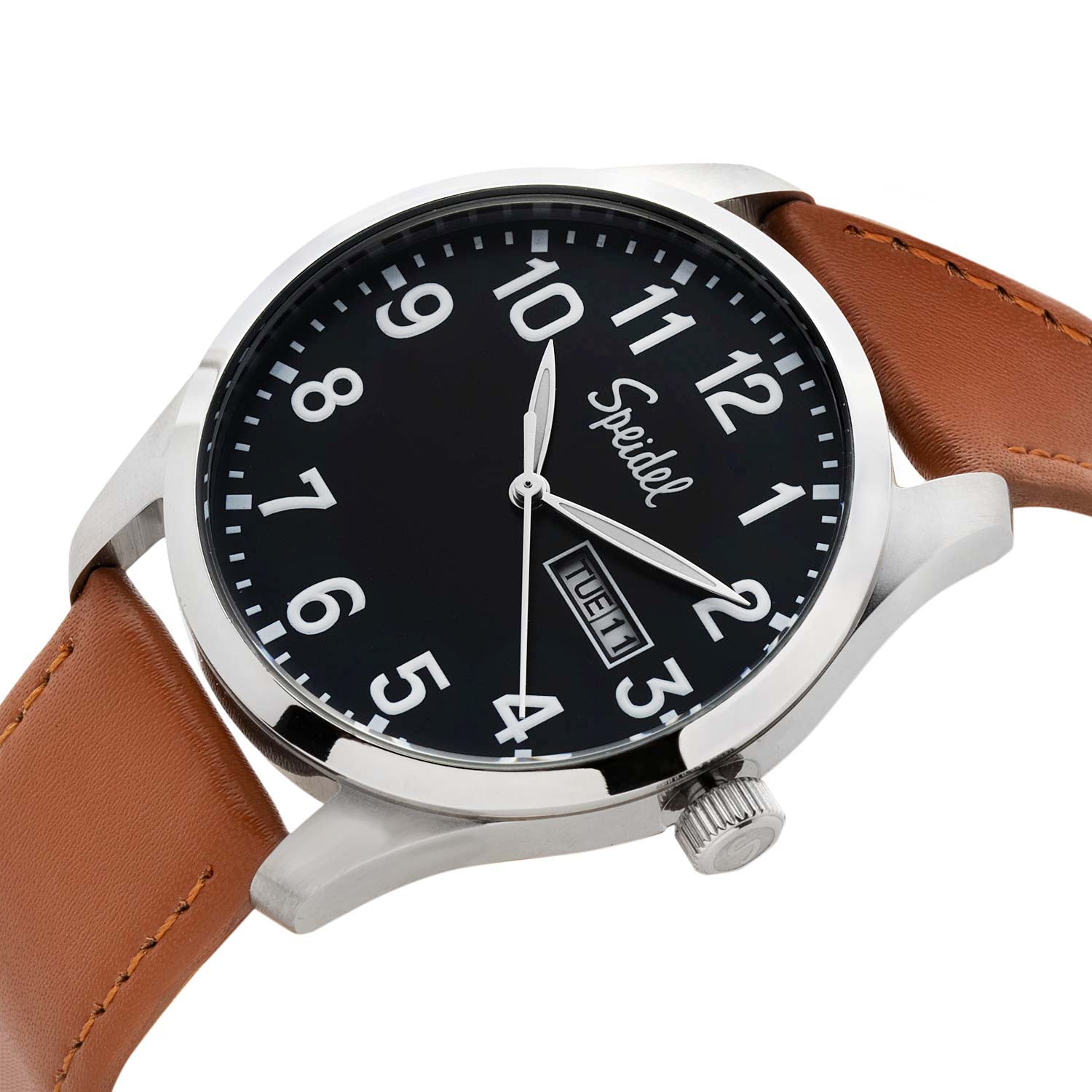 New vintage old stock Speidel watch silver black leather band #60331900  unisex | eBay