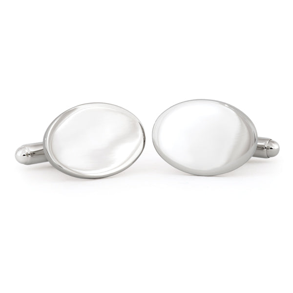 Sterling Silver Plain Oval Cuff Links