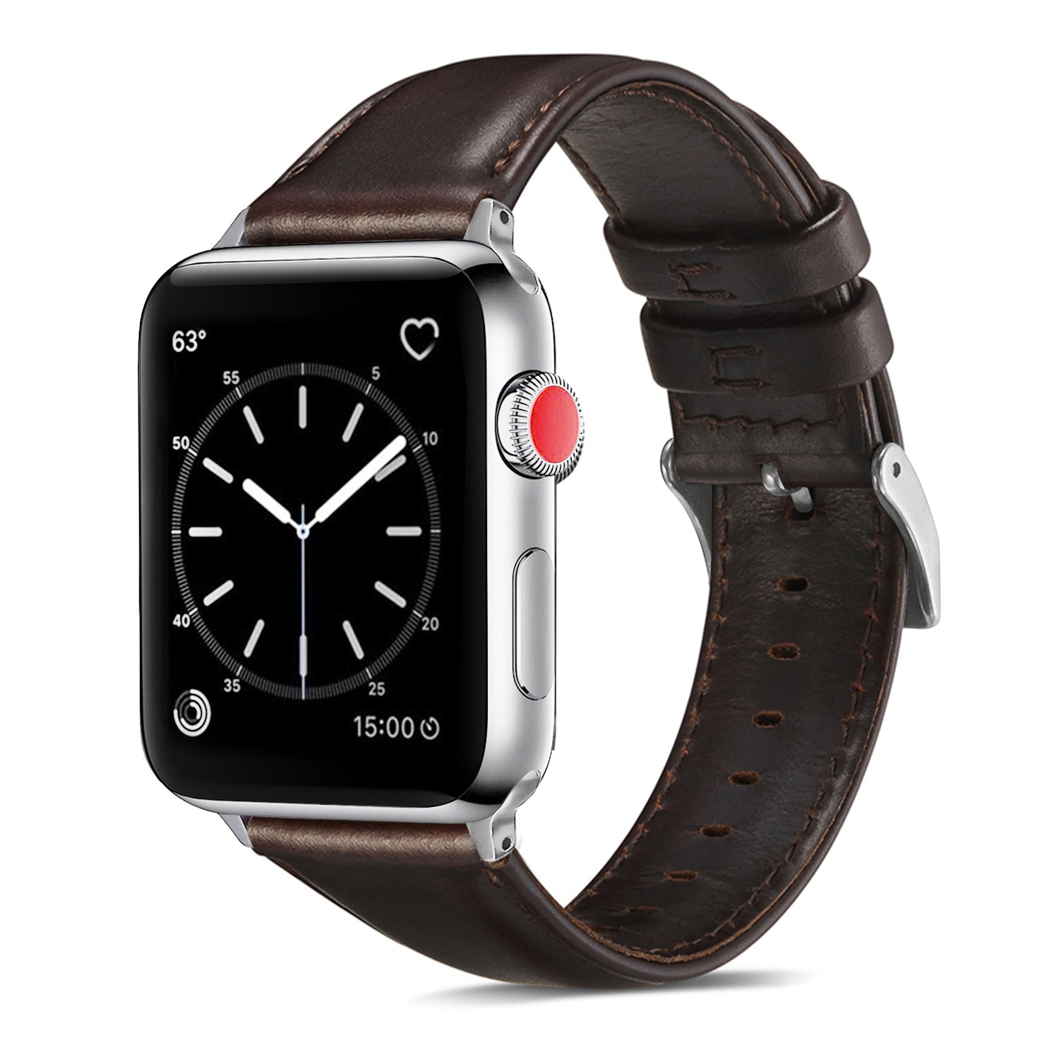 Luxury Black Leather 38/40mm or 42/44mm Apple Watch Band | Speidel 42mm/44mm / Brown Silver Adapter