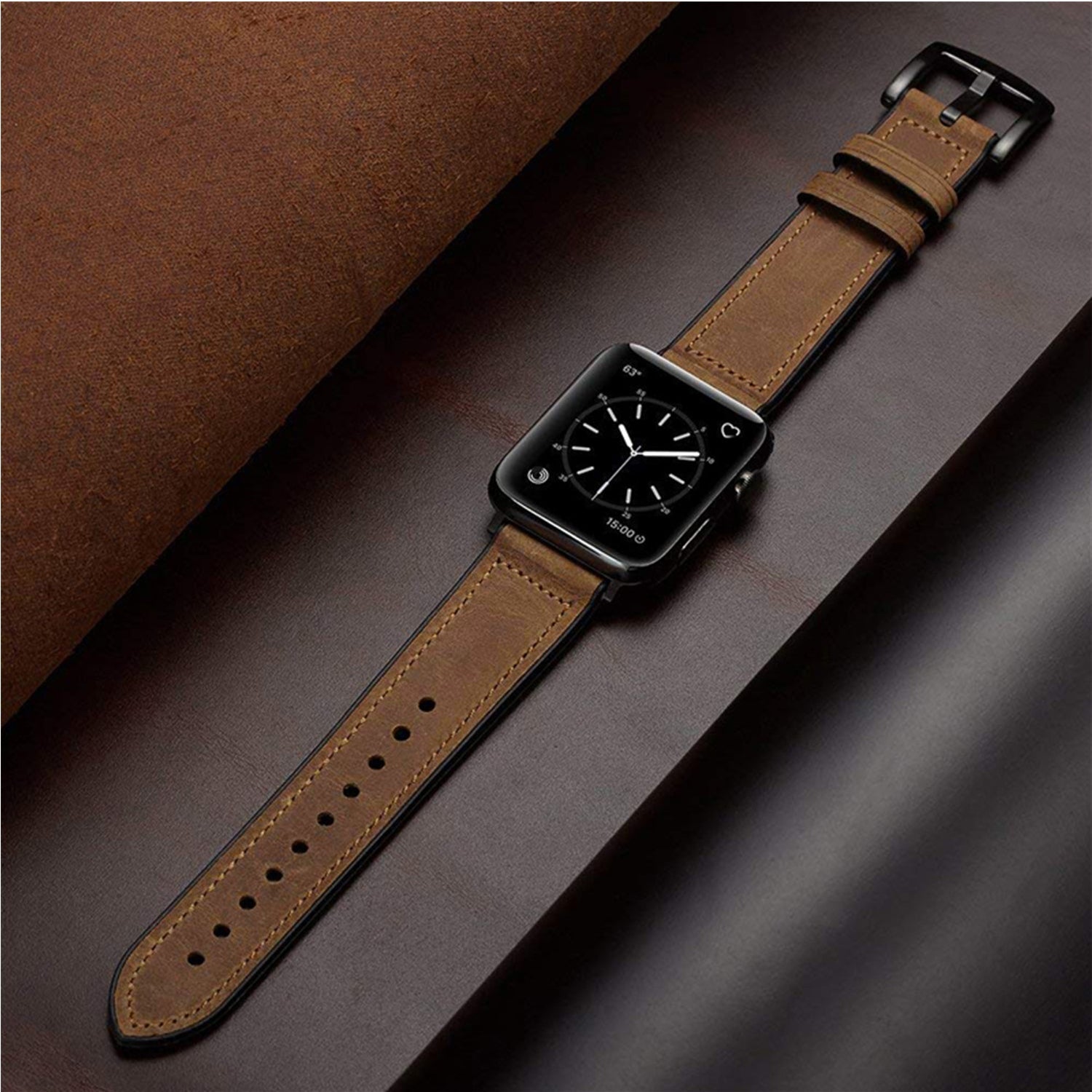 Speidel 42mm Light Brown Luxury Watchband with Black AdaptersBuckle and Case Protective Cover for Smart Watch