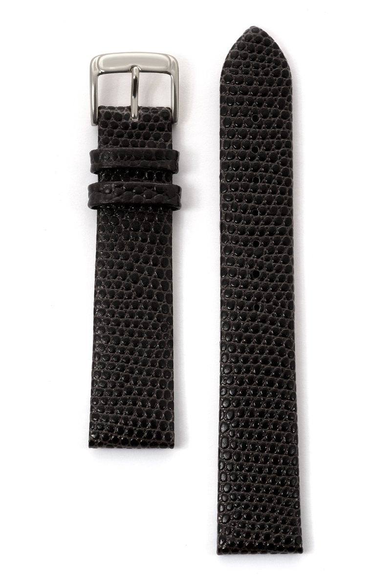 Men's Leather Watch Band In Black And Brown, Lizard Grain Leather