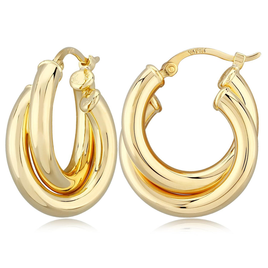 14k Gold Double 3x18mm Tube Hoop Earrings
