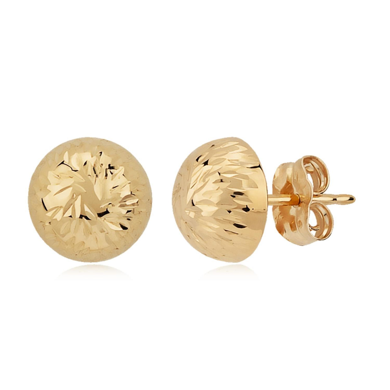 14k Gold 8mm Brite Cut Button Earrings