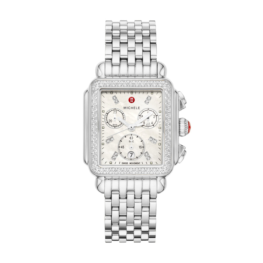 MICHELE Watches Deco Stainless Diamond Watch (33mm)