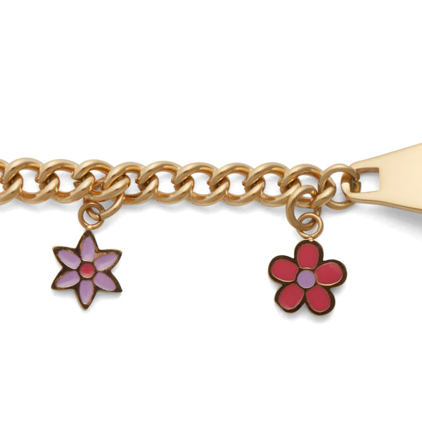 Speidel Children's ID Bracelet with Plaque and Flower Charms