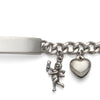 Ladies’ ID Bracelet with Plaque and Cherub and Heart Charms Silver Tone