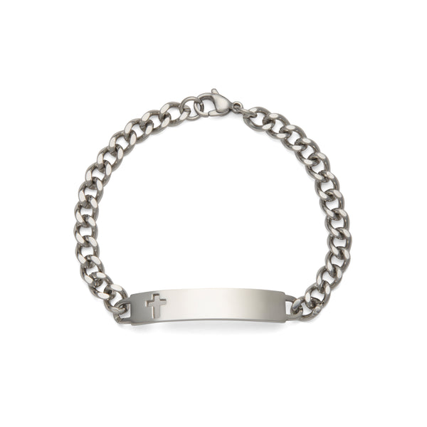 silver cross ID bracelet chain 刻印 ID Bracelet For Ladies', Silver Cut Out Cross Plaque | Speidel