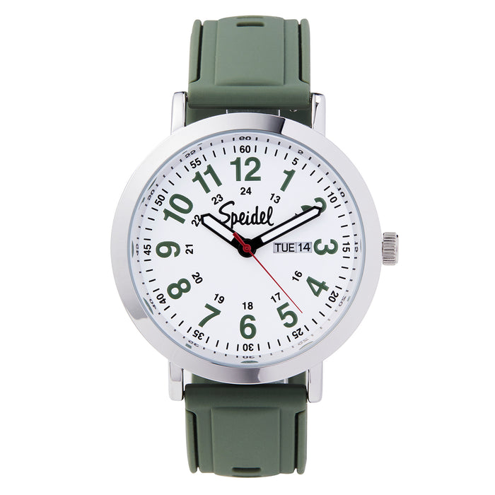 Speidel Original Scrub Watch For Nurses & Medical Professionals - White Dial, Silicone Band, Water Resistant, Military Time