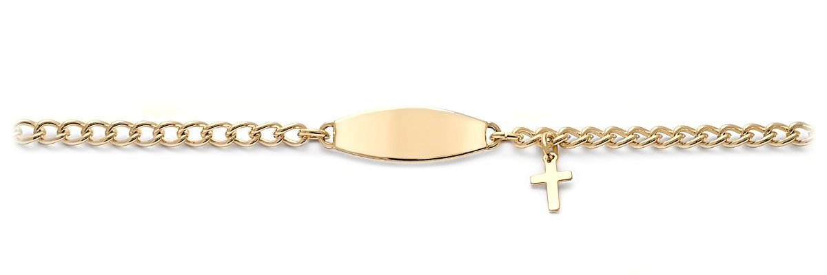 My First ID Bracelet For Children, Dangling Cross Charm And Plaque