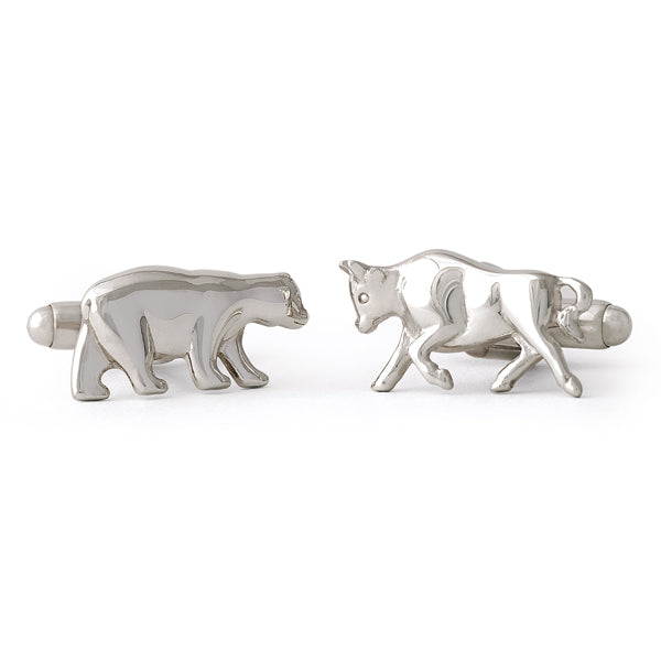 Sterling Silver Bull & Bear Cuff Links