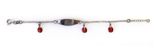 My First ID Bracelet with Plaque and Lady Bug Charms Silver Tone
